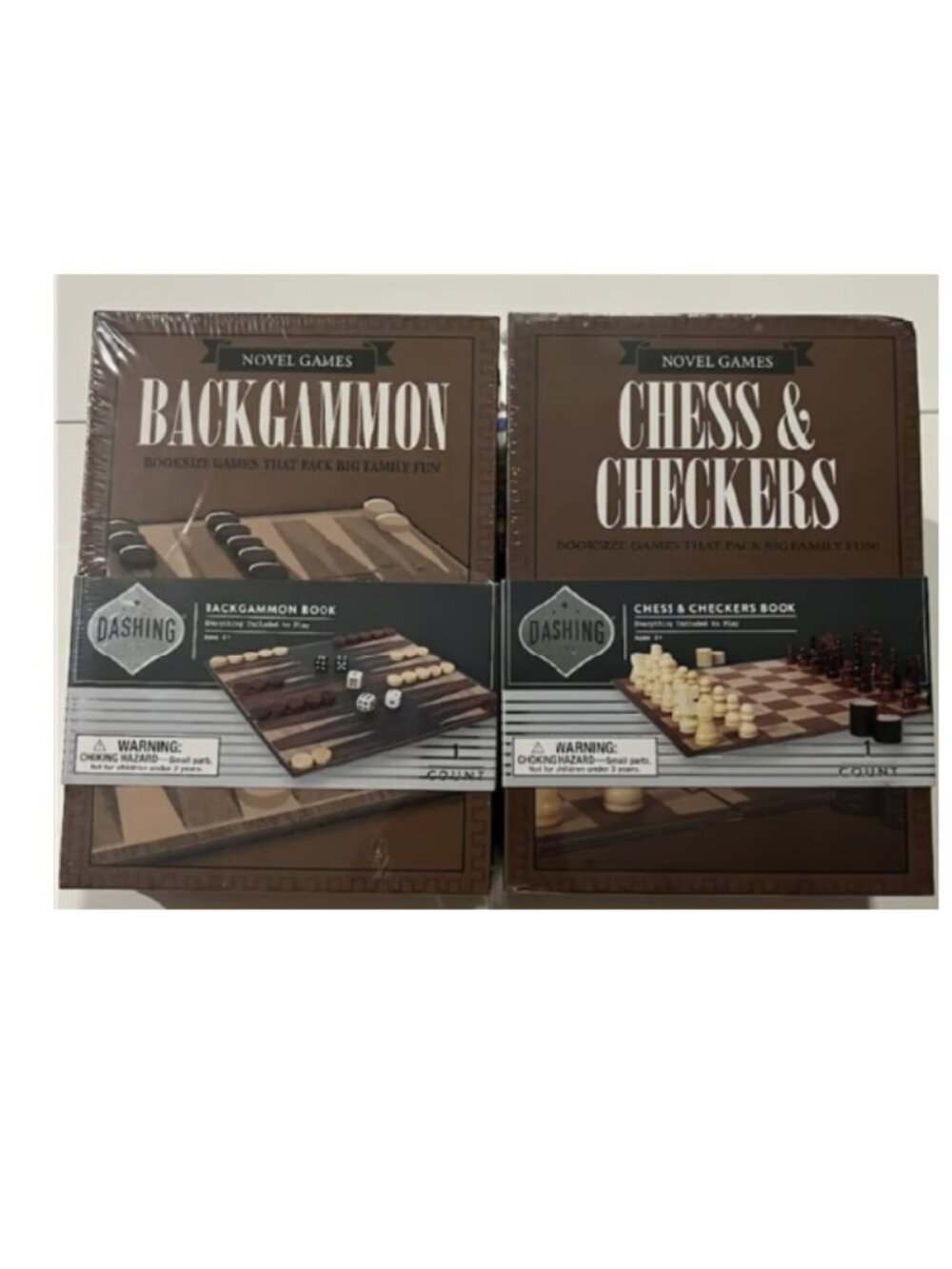Novel Games Backgammon & Dashing Book Game 2 in 1 Checkers or Chess 2 Pk
